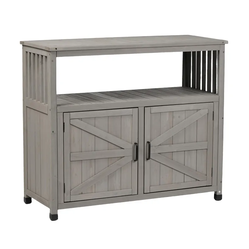Wooden Patio Bar Table Set with Storage