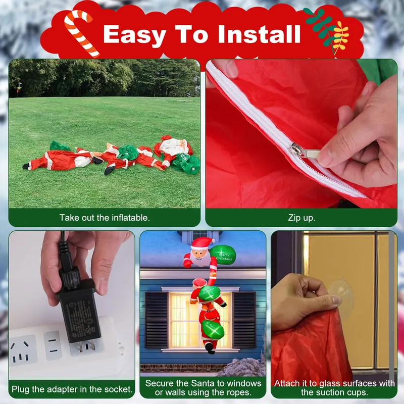 8FT Climbing Inflatable Santa Claus with Light Hanging Blow Up — photo 5