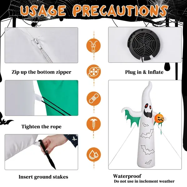 12ft Inflatable Halloween Decor with Flashing Bats & White — photo 5