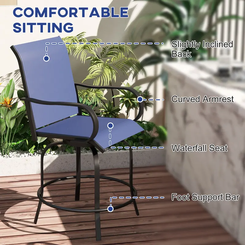 Outdoor Bar Stools Set of 2 — 360° Swivel Bar Height Chairs — photo 8