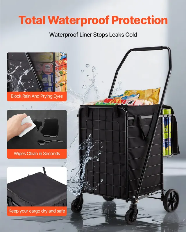 Shopping Cart — Folding Grocery Utility Cart with Dual Baskets — photo 2