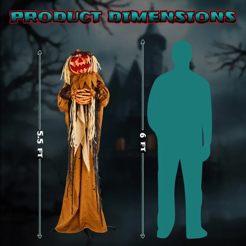 5.5ft Halloween Pumpkin Man Decoration with Red Glowing Head — photo 3
