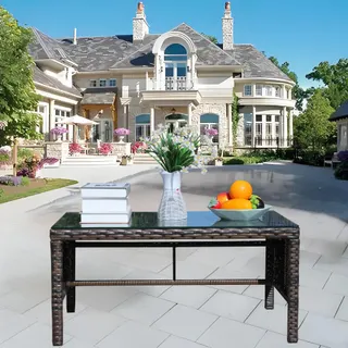 Outdoor Patio Furniture 1 Coffee Table with Clear Tempered Glass