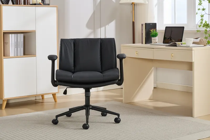 With Flip-up Armrests Leather — Cross Legged Office Chair