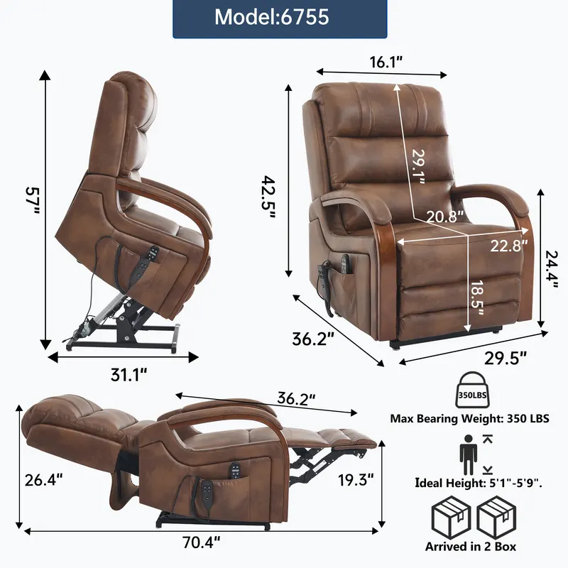 Power Brown Leatheraire Lift Recliner Chair Dual Motor Infinite — photo 5