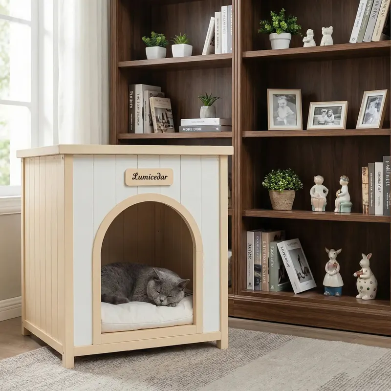 Modern Indoor Wooden Dog House with Removable Cushion — photo 8