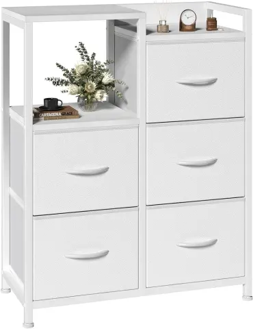 5 Drawer White Dressers for Bedroom 2 Tier Shelf Shelf Small