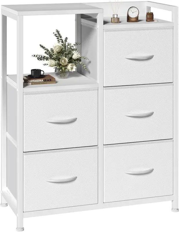 5 Drawer White Dressers for Bedroom 2 Tier Shelf Shelf Small