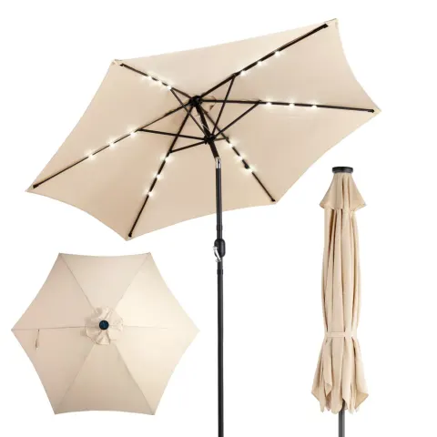 9ft Solar Patio Umbrella with LED Lights