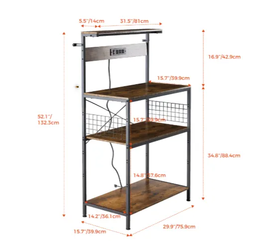 Kitchen Bakers Rack with Power Outlet — photo 4