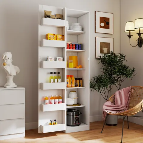 Kitchen Pantry Cabinet — White Freestanding Buffet Cupboards