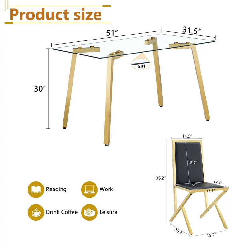 Table and Chair Set.51 X 31.5-inch Tempered Glass Dining Table — photo 4