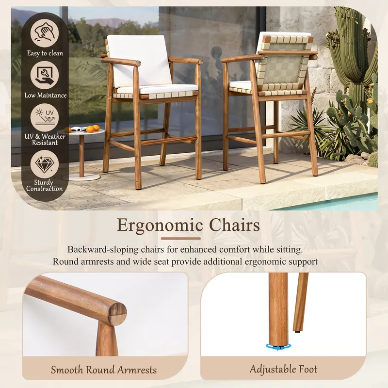 Outdoor Counter Height Bar Stools Chair Set of 2 — photo 3