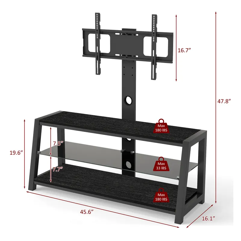 Wooden Storage TV Stand Black Tempered Glass Height Adjustable β photo 5