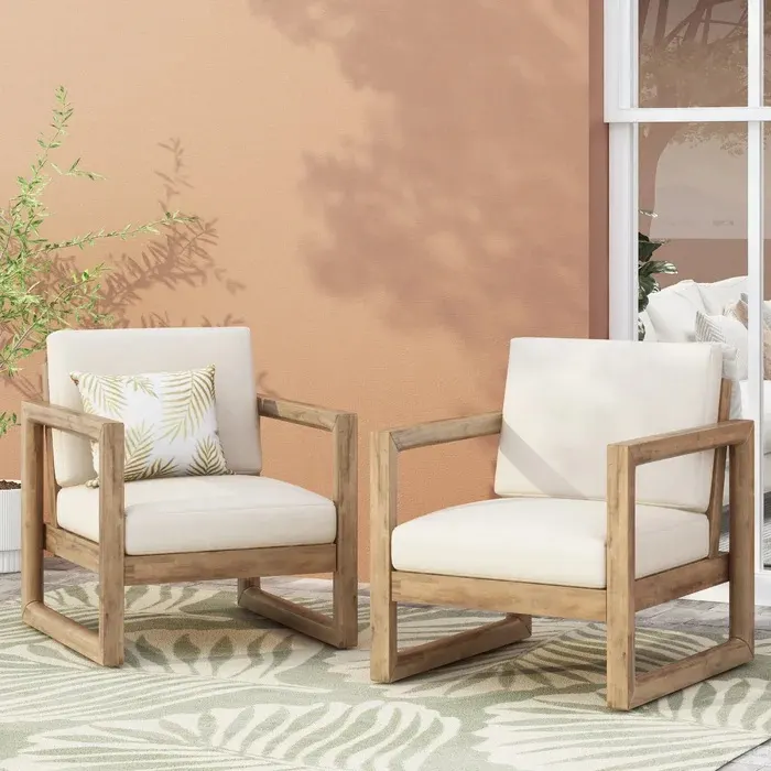 Set of 2 — Outdoor Acacia Wood Patio Club Chair — photo 3