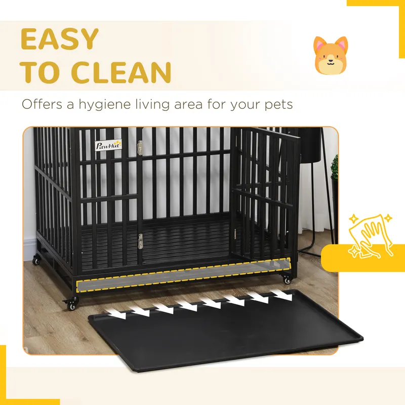 45" Heavy Duty Dog Crate — Escape-proof Steel Kennel with Wheels — photo 3