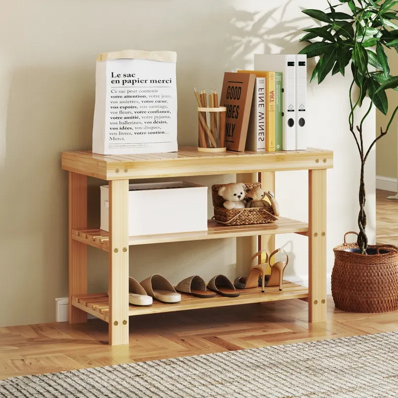 Three-tier Shoe Rack Bench — Bamboo Entrance Storage Organizer — photo 8