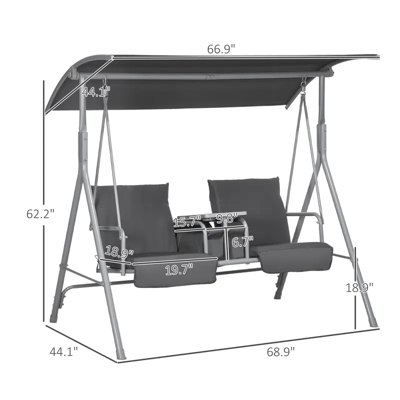 2-Seater Outdoor Porch Swing with Canopy and Table β photo 3
