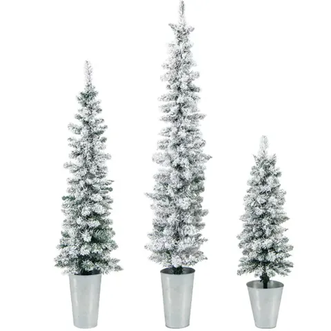 3 Pcs Set Potted Artificial Christmas Tree Snow Flocked Slim