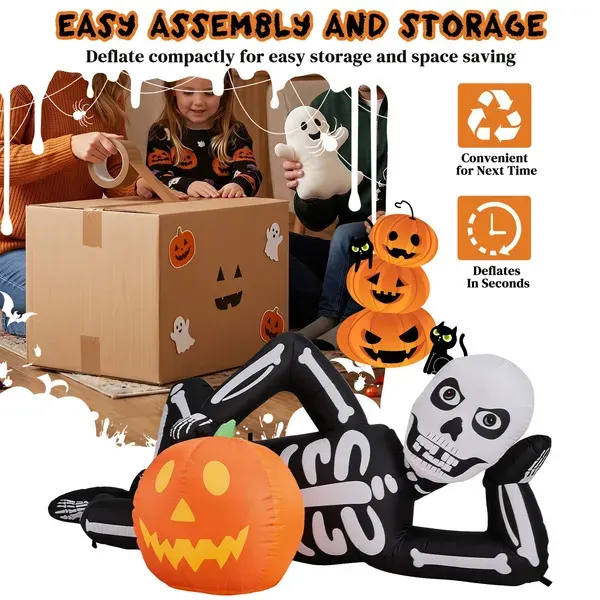 7ft Inflatable Halloween Decor with Lying Skeleton β photo 6
