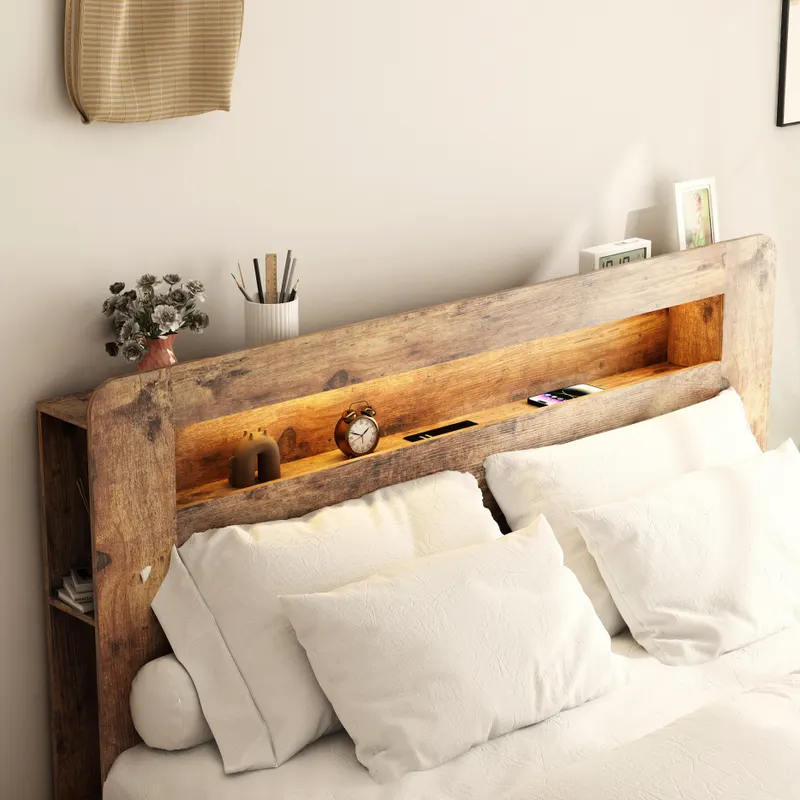 King Wood Bed Frame with LED Headboard — photo 4
