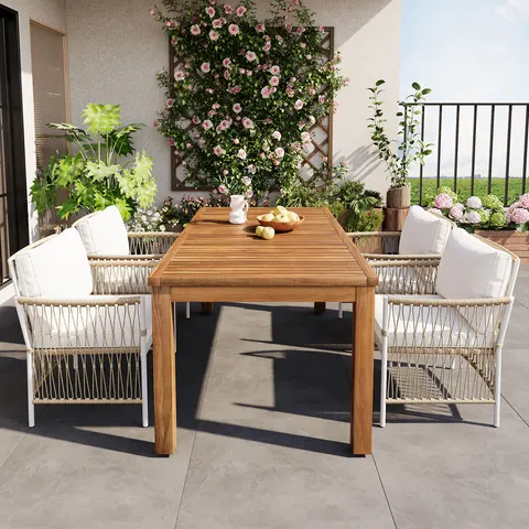 Patio 5pcs Wooden Dining Table Set Outdoor 67 L Rectangular