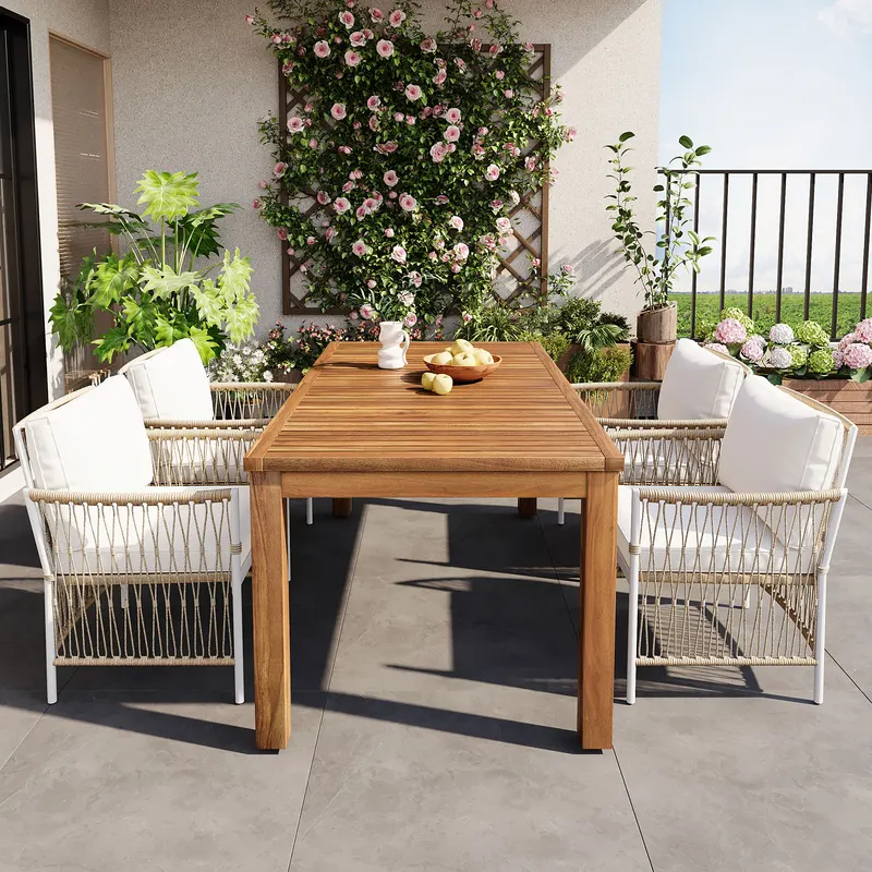 Patio 5pcs Wooden Dining Table Set Outdoor 67 L Rectangular