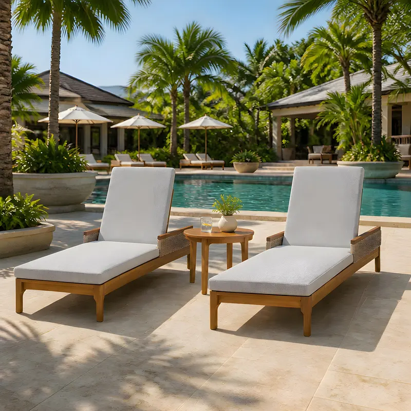 76.8 Solid Acacia Wood Sun Chaise Lounger Set of 2 β photo 3