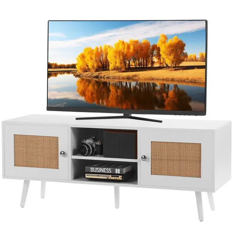 Rattan TV Stand — Boho TV Cabinet for 55 Inch TV