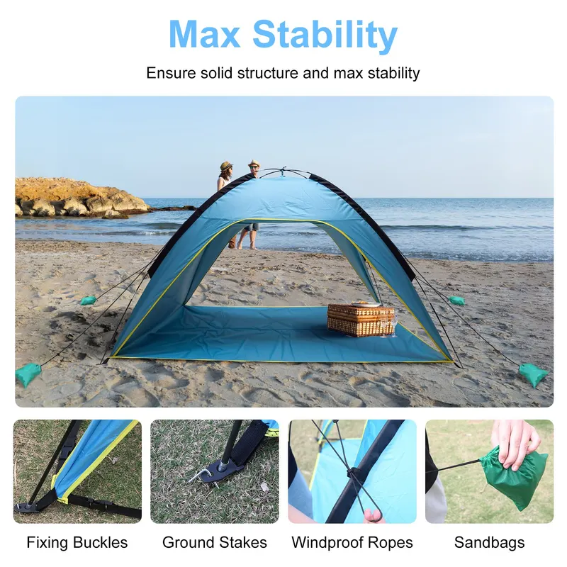 4-6 Person Beach Tent Canopy with 3 Door Openings Carry Bag β photo 2