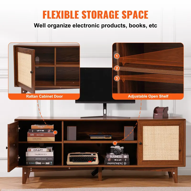 Rattan TV Stand for 75in TV — Boho TV Stand with Rattan Door — photo 2