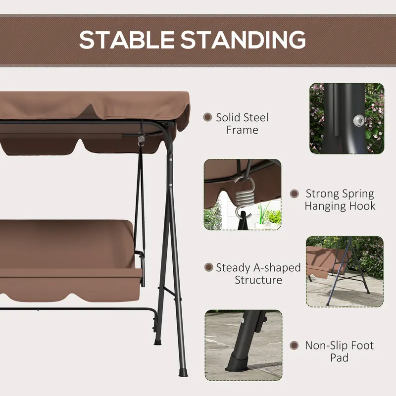 Large Family Swing Set β 3-Seat Adjustable Canopy Swing Bench β photo 3