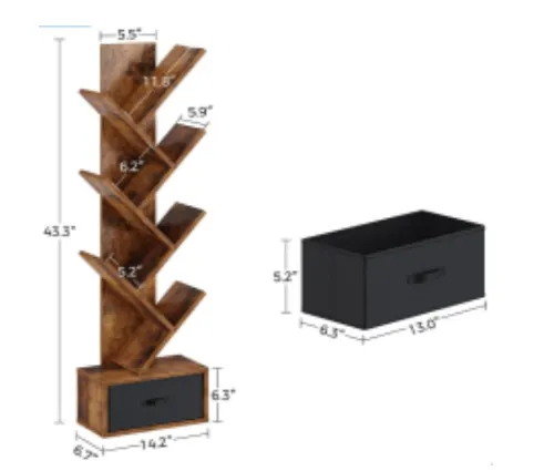 7-layer Tree Bookshelf β Tall and Narrow Wooden Bookcase β photo 2