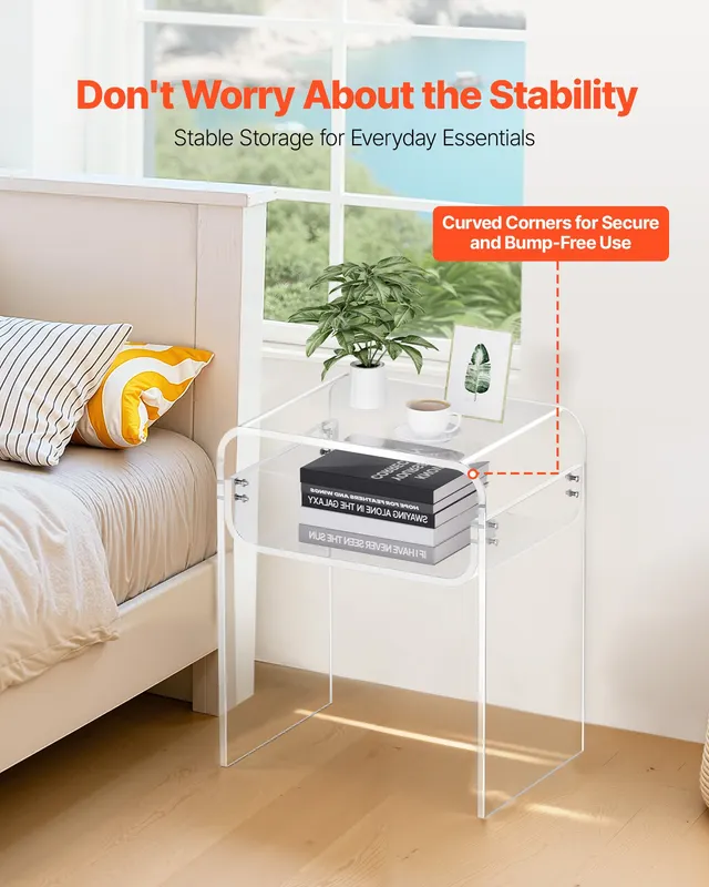 Acrylic Side Table — 2 Tiers Clear Bedside Table with Storage — photo 4