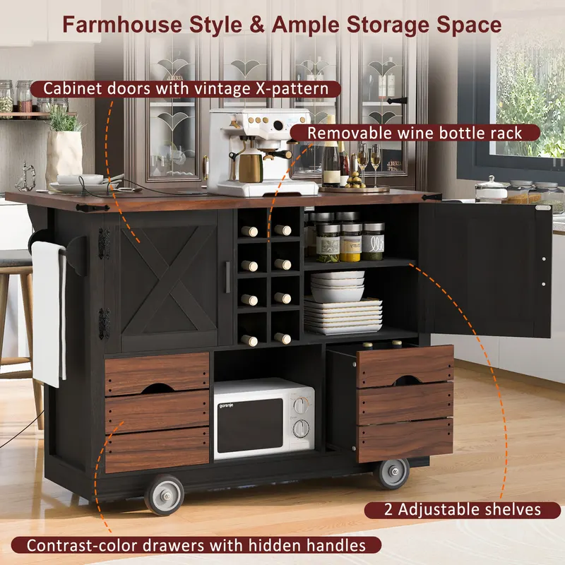 K&k 54 Farmhouse Kitchen Island with Drop Leaf — photo 5