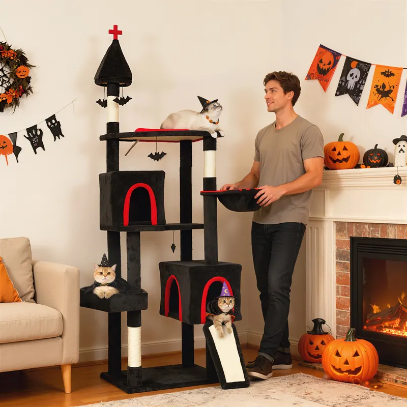 78" Gothic Cat Tree — Cat Tower with Coffin Bed — photo 7