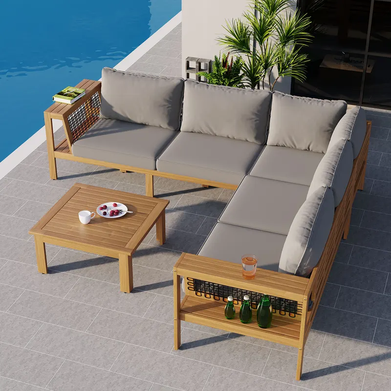 4 Pieces Outdoor Acacia Wood Sofa Set β photo 3
