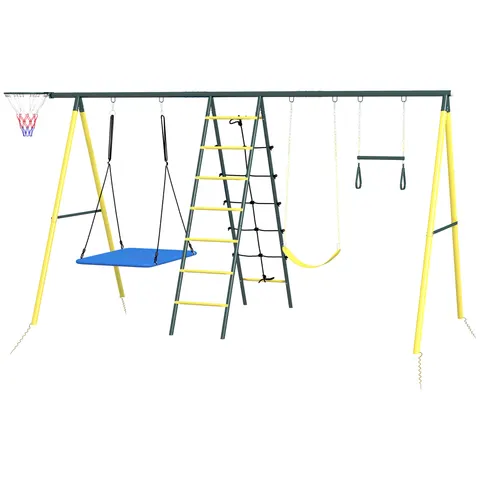 Metal Swing Set for Backyard 5 in 1 Design Holds Up to 440 Lbs.