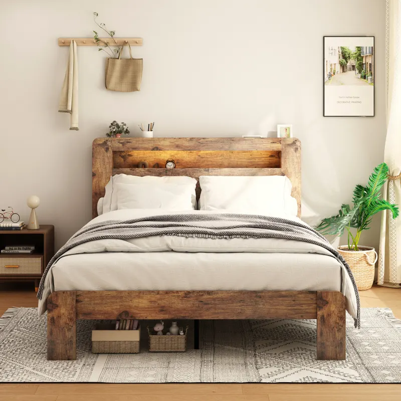 King Wood Bed Frame with LED Headboard — photo 3
