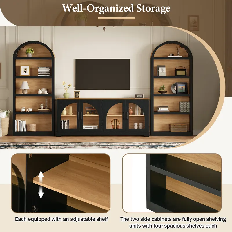 3-Piece Retro TV Stand Set with Bookshelf for TVs Up to 70 — photo 5