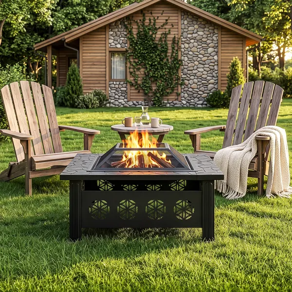 32 Inch Square Outdoor Wood Burning Fire Pit Table — photo 5