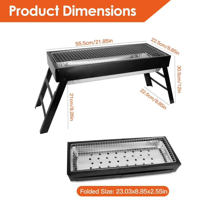 Foldable Charcoal BBQ Grill Stainless Steel Grill Net Easy Setup — photo 5