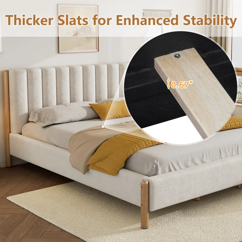 King Size Bed Frame with Boucle Upholstered Thick Headboard β photo 2