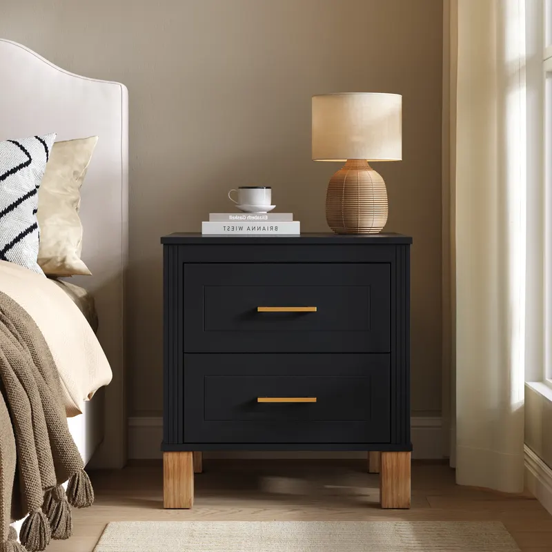 2 Drawer Nightstand — Premium Wood Storage with Elegant Fluted