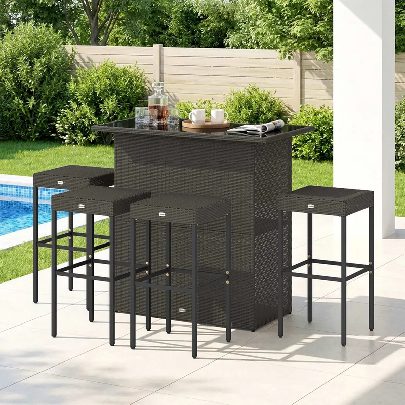 5 Piece Rattan Wicker Bar Set β High Top Outdoor Table β photo 7