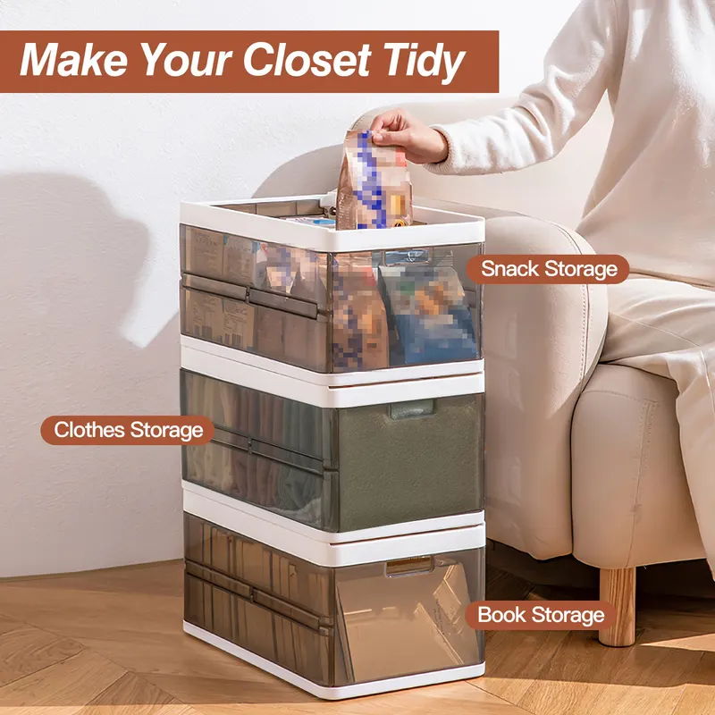 3 Pack Foldable Storage Bin with Lid Stackable Plastic Closet — photo 7