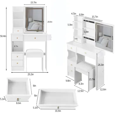 29.2 Small Size Left Drawer Desktop Vanity Table Cushioned Stool — photo 6
