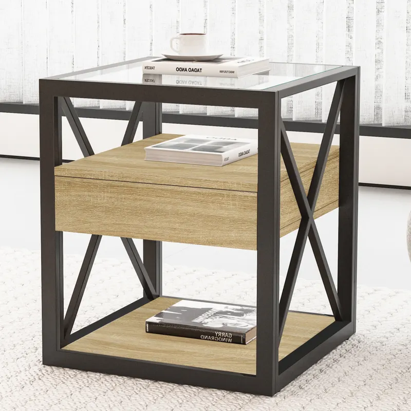 1 Piece Modern End Table with Drawer — photo 2