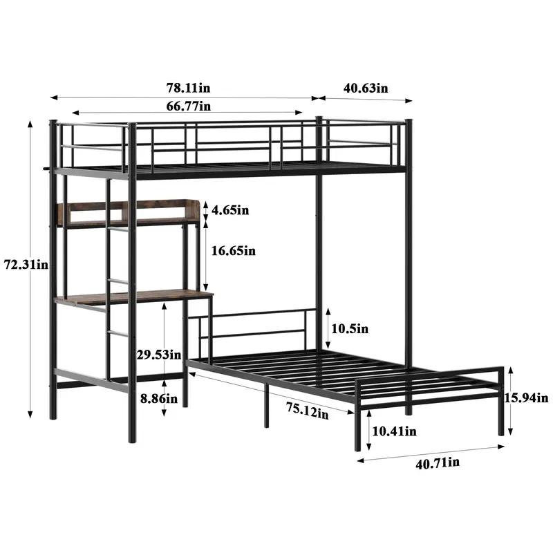 Twin Over Twin L-shaped Bunk Bed with Desk — photo 5