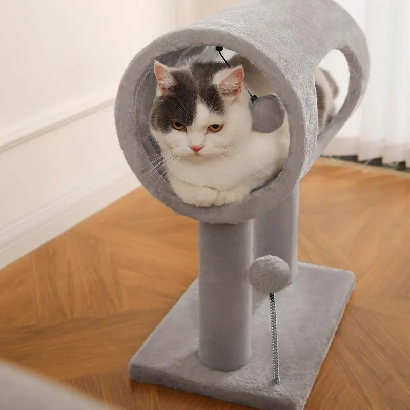 Gray Indoor Cat Tree with Hanging Ball 20.5Cat Tree with Tunnel — photo 6